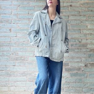 Vintage Suede Coat 90s Mossimo Powder Blue Leather Double Breasted Pea Jacket